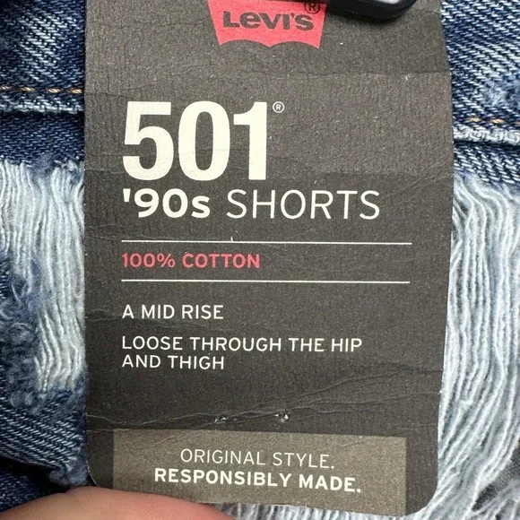 Levis Premium 501 Womens Jean 90s Shorts 30 Blue Distressed  Loose Fit Denim NEW - Picture 2 of 10